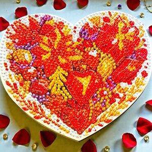 Trivet 6” Heart Shaped Colorful Hand Crafted Sealed Diamond Art